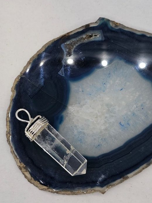 COLGANTE PLATA CON MINERAL Punta cuarzo blanco