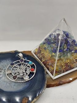 colgantes de plata con mineral 7 chacras y tetragrámaton