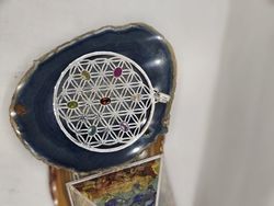 Colgantes de plata con mineral. Colgante redondo flor vida y 7 chakras