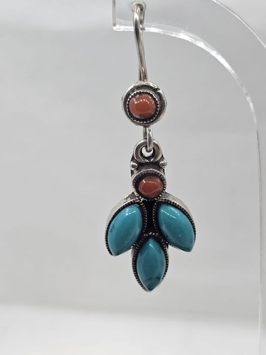 Pendientes gancho. Coral + turquesa