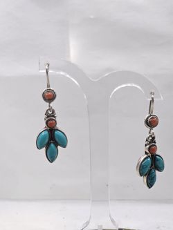 Pendientes gancho. Coral + turquesa