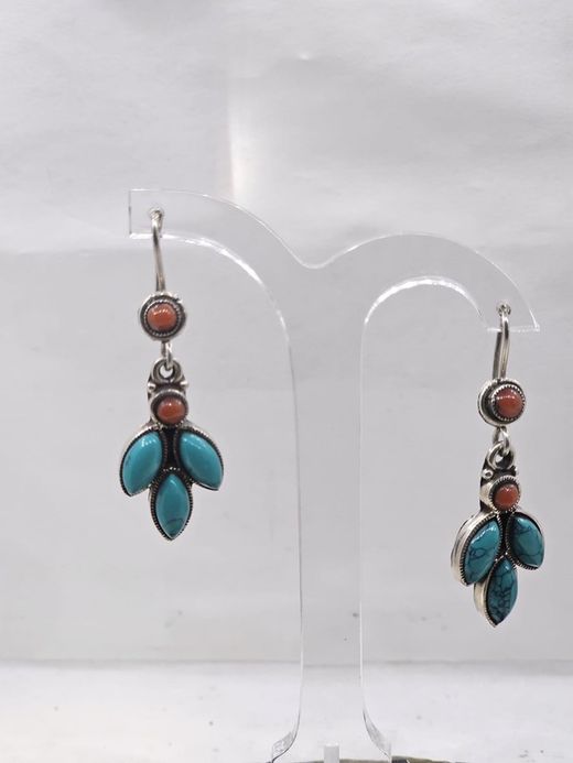 Pendientes gancho. Coral + turquesa
