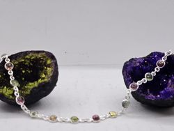Pulsera de plata con mineral. Turmalina redonda